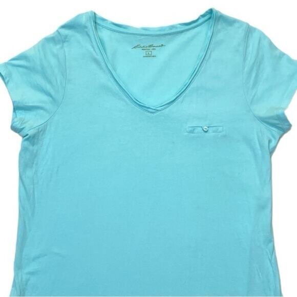 V-neck Pocket T-shirt Size Large light blue aqua short sleeve tee - Picture 2 of 8